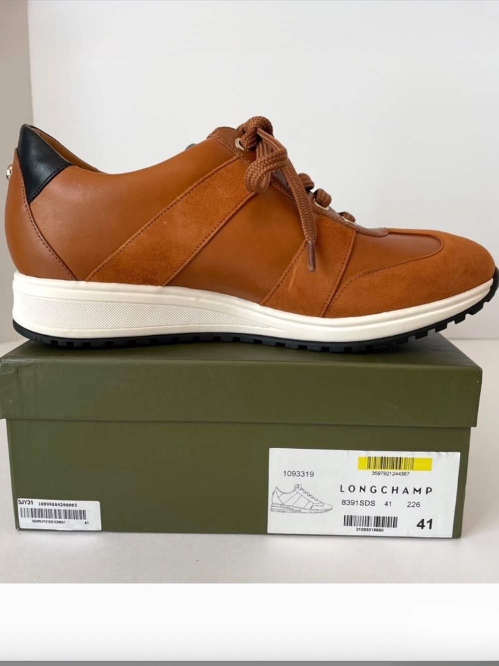 Longchamp La Parisienne Leather Sneaker Camel Goatskin/Suede 41